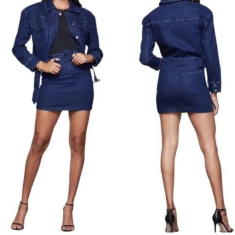 NWT Good American | 70’s icon Belted Denim Short Jacket Size Small